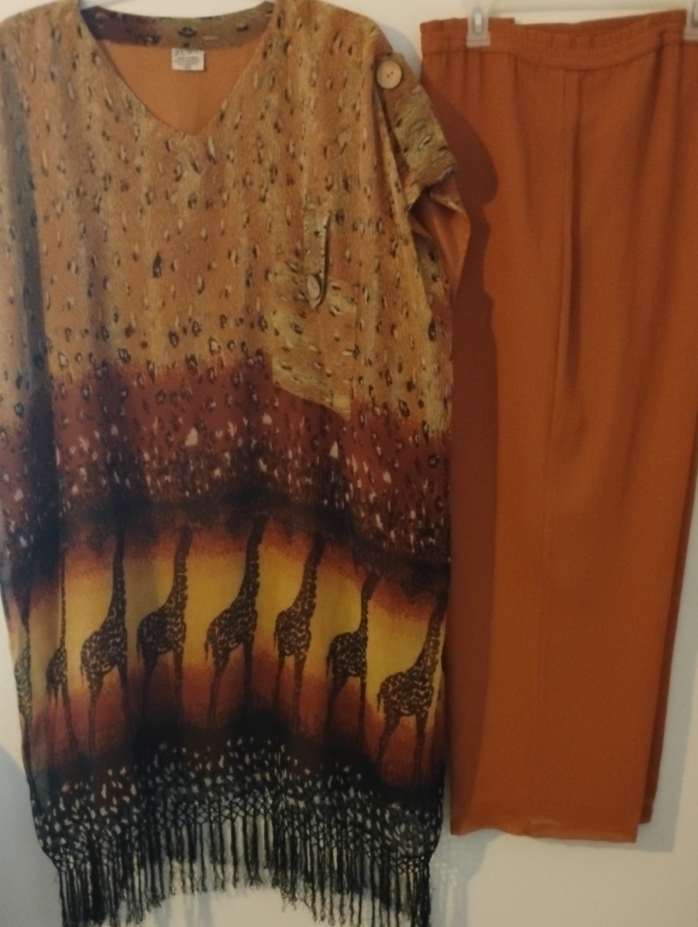Magic Rust Orange Wide-Leg Pants with Animal Print Tunic